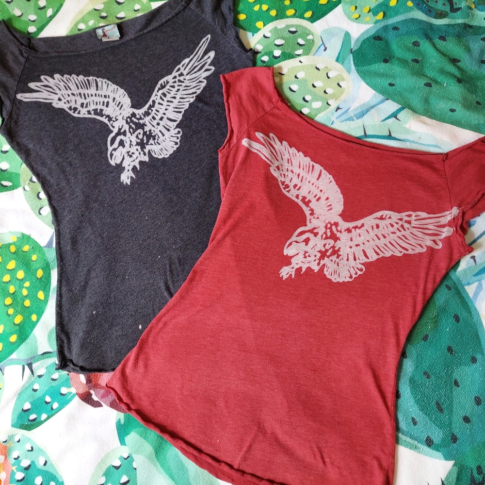 Graphic Burnout Eagle T-Shirts in Red and Gray